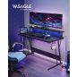 VASAGLE LED Gamer Asztal Beépített Tápegységgel és Monitortartóval Fekete