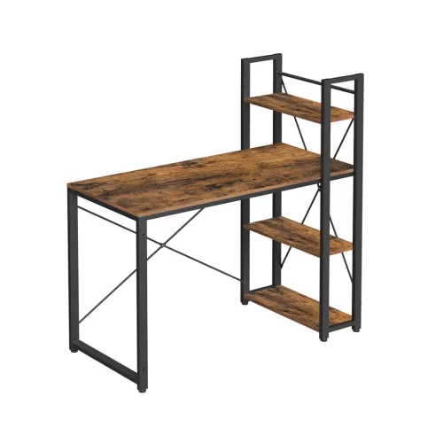 VASAGLE ALINRU Ipari Stílusú Számítógépasztal Tárolópolcokkal Rusztikus Barna-Fekete