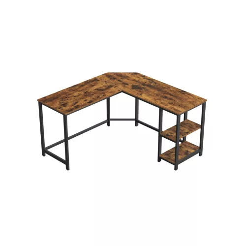 VASAGLE LWD72X L-alakú Sarokíróasztal Polcokkal Rusztikus Barna és Fekete