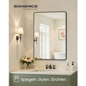   SONGMICS fali tükör téglalap alakú alumínium kerettel 91 x 61 cm biztonsági fóliával tintafekete