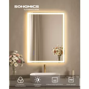   SONGMICS LED-es fürdőszobai tükör páramentesítő funkcióval 70,7 x 50,7 cm felhőfehér