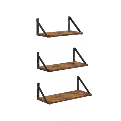 VASAGLE Rusztikus Fali Polc Szett Fekete-Barna Ipari Stílusú Lebegő Polcok