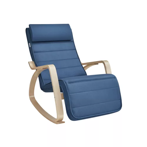 SONGMICS LYY010Q01 hintaszék nyírfa karfával 5 pozíciós állítható lábtartóval 150 kg terhelhetőség éjkék természetes