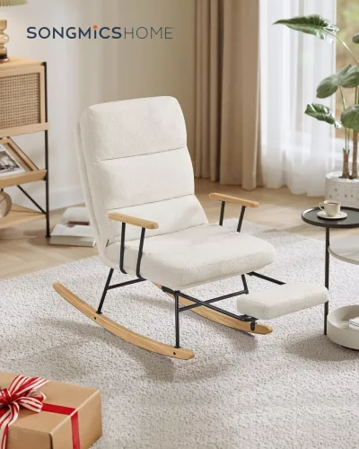 SONGMICS HOME Állítható Hintaszék Gumifa Lábakkal Krémfehér