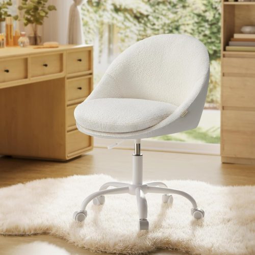 SONGMICS Home Office Sherpa Íróasztalszék Fehér Forgószék Állítható Magassággal