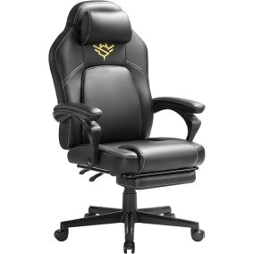   SONGMICS HOME Ergonomikus Gamer Szék Lábtartóval Fekete PU Bőr