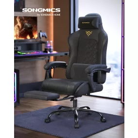   SONGMICS OBG079B01 Ergonomikus Gaming Szék Rugós Ülőpárnával és Lábtartóval Tintafekete