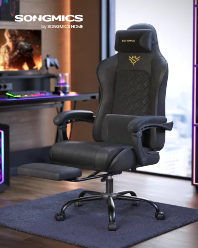 SONGMICS OBG079B01 Ergonomikus Gaming Szék Rugós Ülőpárnával és Lábtartóval Tintafekete