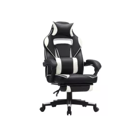   SONGMICS Racing Gamer Szék Lábtartóval Ergonomikus Fekete-Fehér