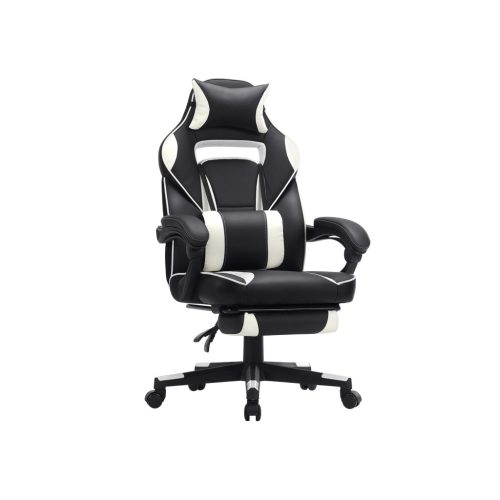 SONGMICS Racing Gamer Szék Lábtartóval Ergonomikus Fekete-Fehér