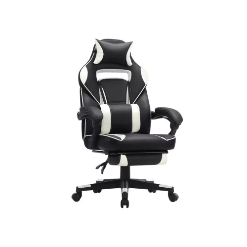 SONGMICS Racing Gamer Szék Lábtartóval Ergonomikus Fekete-Fehér