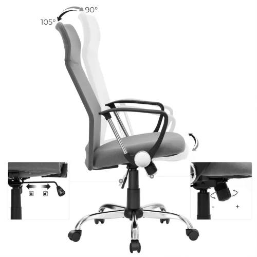 SONGMICS Ergonomikus Irodai Szék Szürke Szövet Párnázott Üléssel