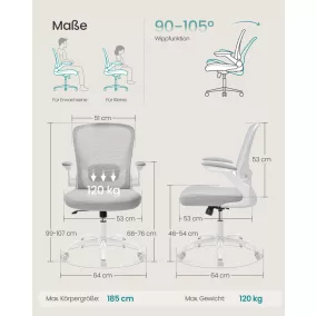   SONGMICS OBN037G02 ergonomikus forgószék hálós háttámlával galambszürke