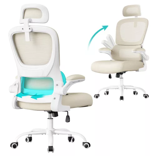 SONGMICS ergonomikus irodai szék dupla rétegű légáteresztő hálós anyaggal homokbézs