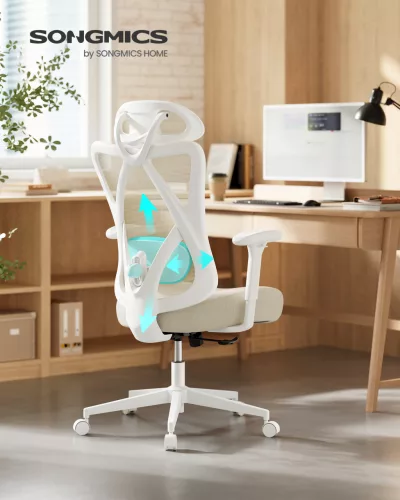 SONGMICS OBN063LH01 ergonomikus irodai szék hálós háttámlával cappuccino bézs