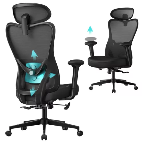 SONGMICS OBN066BH01 ergonomikus irodai szék állítható fejtámlával és deréktámasszal tintafekete