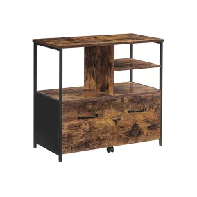   VASAGLE Ipari Stílusú Mobil Irattartó Szekrény Nyitott Polcokkal Rusztikus Barna-Fekete