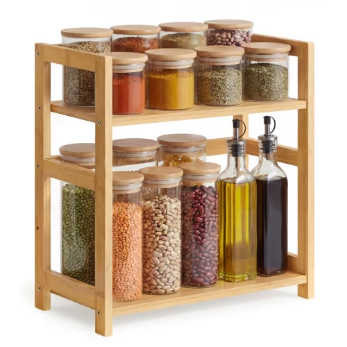 SONGMICS 2 szintes fűszertartó polc bambusz kerettel természetes bézs