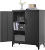 SONGMICS Többcélú Acél Tárolószekrény Zárható Polcokkal Fekete