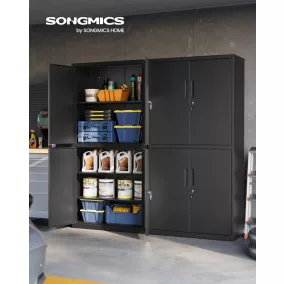   SONGMICS OMC016B01 Többcélú Irodai Szekrény 4 Ajtóval és 5 Szinttel, 40 x 80 x 180 cm, 2 Zárral, Állítható Polcokkal, Acél Tároló Szekrény, Matt Fekete