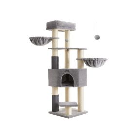   Feandrea Luxus Macskafa Nagyméretű Cicáknak Önmelegítő Párnákkal Galambszürke-Krémfehér