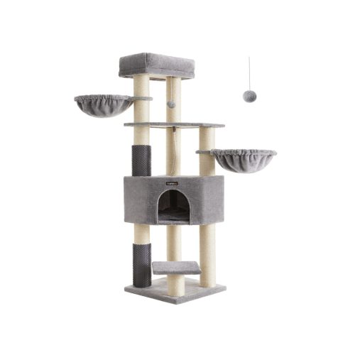 Feandrea Luxus Macskafa Nagyméretű Cicáknak Önmelegítő Párnákkal Galambszürke-Krémfehér