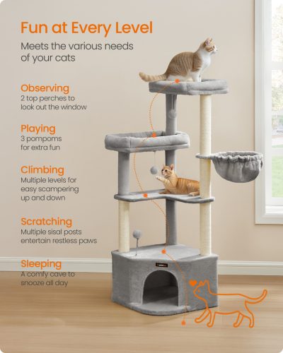 Feandrea Macskatorony 48,5 x 48,5 x 140,7 cm Galambszürke Plüss Szizál