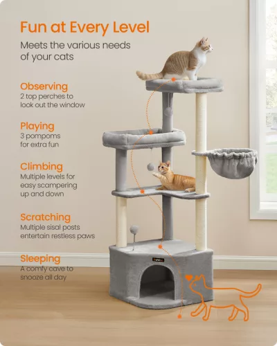 Feandrea Macskatorony 48,5 x 48,5 x 140,7 cm Galambszürke Plüss Szizál