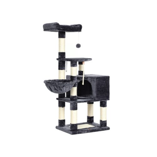 FEANDREA Stabil Macskafa 138 cm Füstszürke Plüss Játszótorony