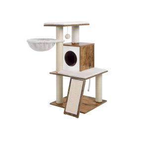  FEANDREA Rusztikus Macskabútor 96 cm Diófa Színű Többszintes Macskaház