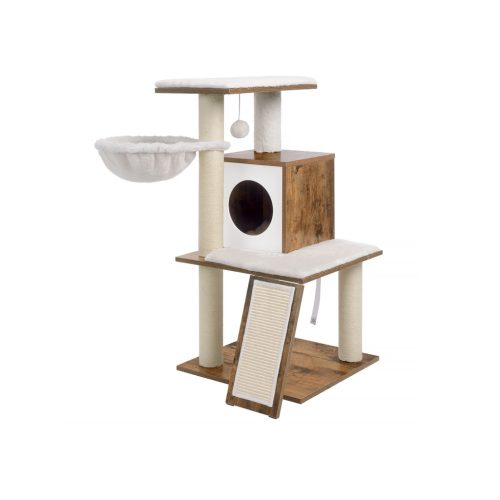 FEANDREA Rusztikus Macskabútor 96 cm Diófa Színű Többszintes Macskaház