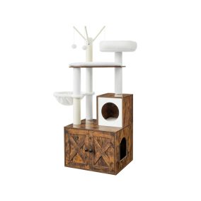   FEANDREA Vintage 2-az-1-ben Macskabútor Alomtálcával Vintage Barna