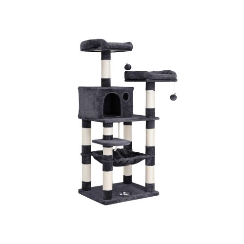 FEANDREA Luxus Macskabútor Két Pihenőhellyel 143 cm Füstszürke