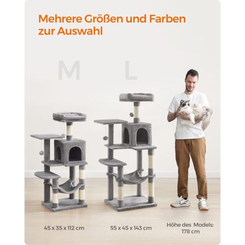 Feandrea PCT261W01 macskabútor függőággyal 112 cm világosszürke