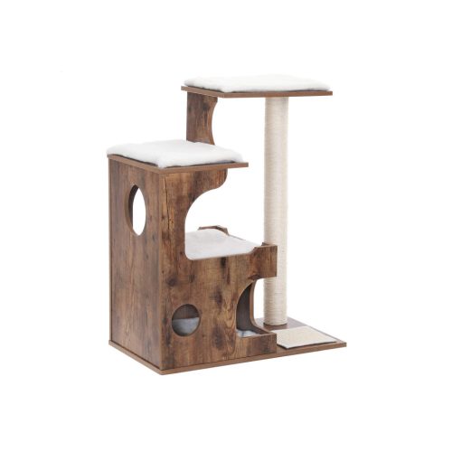 FEANDREA Vintage Macskafa MDF Rusztikus Barna-Fehér Pihenővel