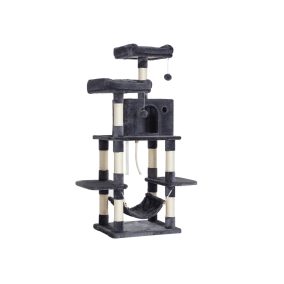 FEANDREA Luxus Macskafa Pomponokkal 150 cm Füstszürke