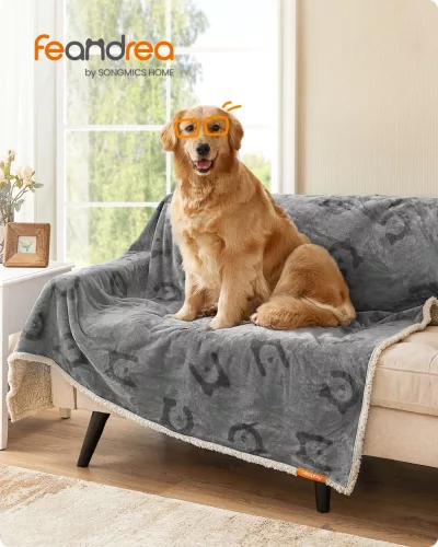 Feandrea Vízálló Kutya Takaró XXL Sherpa Fleece Anyagból Nagy és Extra Nagy Kutyáknak 203 x 152 cm Szürke