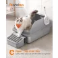  FEANDREA XL Rozsdamentes Acél Macskatoalett Magas Oldalfallal, Nyitott Tetővel, Szürke