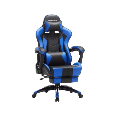 SONGMICS Gaming Szék Ergonomikus Gamer Szék Kihúzható Lábtartóval Fekete-Kék