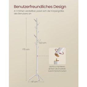   VASAGLE Fa Ruhafogas Állvány Állítható Magasságú 8 Akasztós Cappuccino Bézs