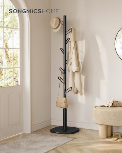 SONGMICS HOME Fa Formájú Álló Ruhafogas 8 Kampóval Fekete