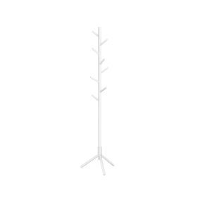   VASAGLE álló ruhafogas tömör fa fehér 8 akasztóval állítható magassággal