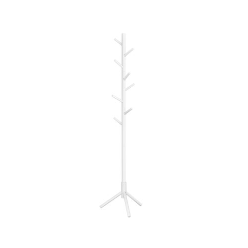 VASAGLE álló ruhafogas tömör fa fehér 8 akasztóval állítható magassággal