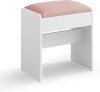 VASAGLE RDS001W01 Fésülködőasztal Ülőke Bársony Párnázott Fehér-Rózsaszín