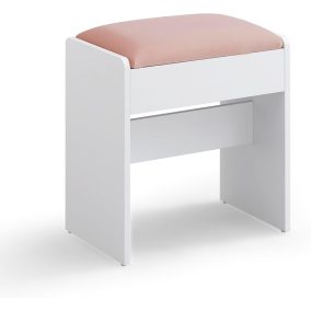   VASAGLE RDS001W01 Fésülködőasztal Ülőke Bársony Párnázott Fehér-Rózsaszín