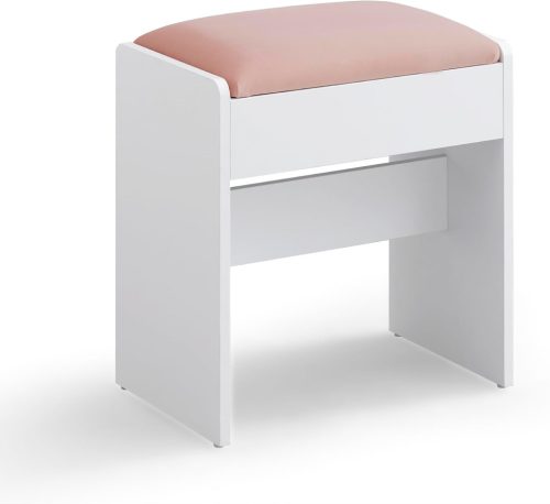 VASAGLE RDS001W01 Fésülködőasztal Ülőke Bársony Párnázott Fehér-Rózsaszín