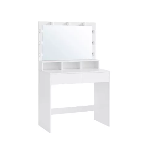 VASAGLE fésülködőasztal tükörrel 9 LED izzóval állítható fényerővel 2 fiókkal fehér