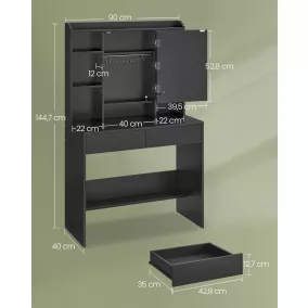   VASAGLE Modern Fésülködőasztal LED Világítással Tintafekete