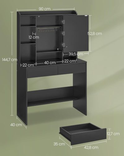 VASAGLE Modern Fésülködőasztal LED Világítással Tintafekete