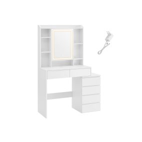   VASAGLE Modern LED Fésülködőasztal Állítható Világítással Felhőfehér